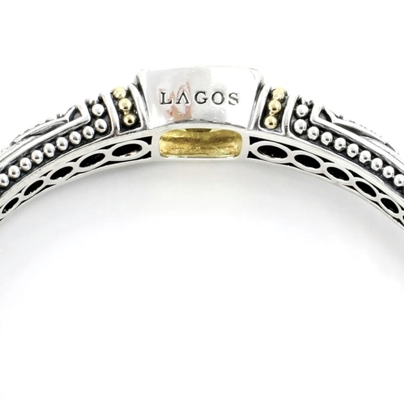 ♥️SOLD♥️LAGOS * Vintage Sterling Silver & 18K Citrine Caviar Cuff Bracelet - Picture 2 of 10